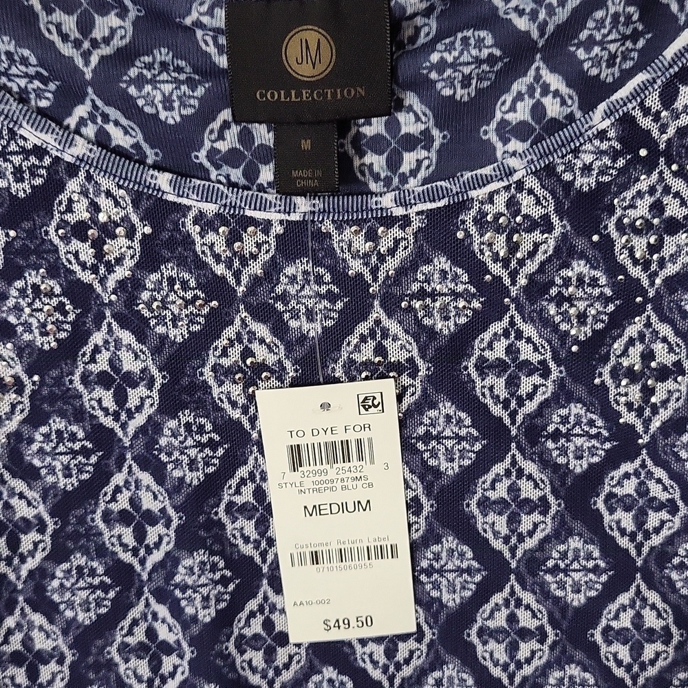 Women's Blue and Pink Patterned Top - Picture 3 of 9